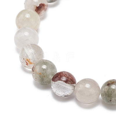 Natural Green Lodolite Quartz/Garden Quartz Round Beaded Stretch Bracelet BJEW-JB08919-02-1