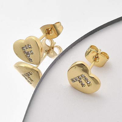 Rack Plating Brass Micro Pave Clear Cubic Zirconia Stud Earrings EJEW-K299-01G-F-1