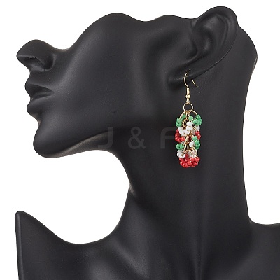 Christmas Brass Glass Chip Dangle Earrings EJEW-TA00724-1