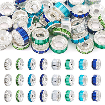 40Pcs 8 Styles Alloy Glass & Iron Rhinestone Spacer Beads FIND-TA0008-70B-1