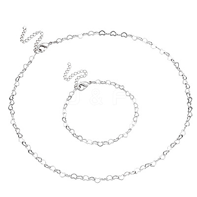 1 Set Brass Heart Link Chain Bracelet & Necklace SJEW-TA0001-05-1