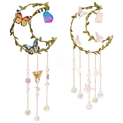 2Pcs 2 Styles Iron & Acrylic & Imitation Leather Suncatchers HJEW-OC00260-1