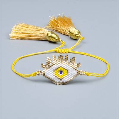 Glass Seed Braided Bead Bracelet with Double Tassel BJEW-A121-18D-1