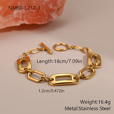 304 Stainless Steel Rectangle Link Chain Bracelets with OT Clasps for Women WG05454-01-1