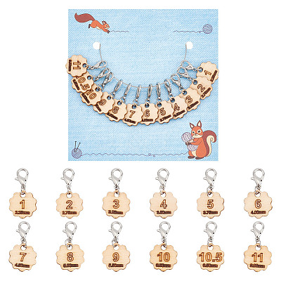 12Pcs 12 Style Flower with Number Pendant Locking Stitch Markers HJEW-AB00641-1