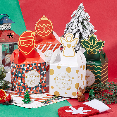 12Pcs 4 Styles Christmas Theme Paper Fold Gift Boxes CON-SP0001-02-1