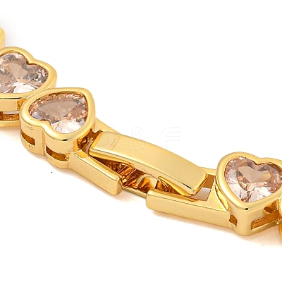 Rack Plating Brass Pave Cubic Zirconia Heart Link Bracelets BJEW-Q347-05G-03-1