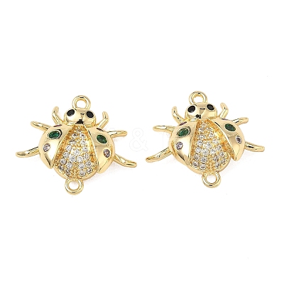 Brass Micro Pave Clear and Green Cubic Zirconia Ladybird Links KK-L256-33G-1