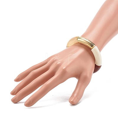Chunky Curved Tube Beads Stretch Bracelet for Teen Girl Women BJEW-JB06991-01-1