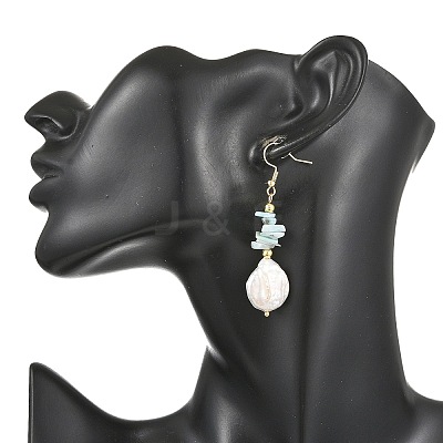 Natural Larimar Chip & Natural Keshi Pearl Dangle Earrings EJEW-JE07445-02-1