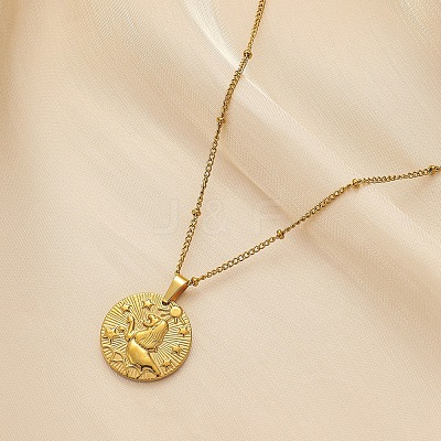 Constellation Coin Stainless Steel Pendant Necklace for Women PW-WG95399-09-1
