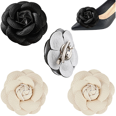 4Pcs 2 Colors Imitation Leather Shoe Buckle Clips with Iron Clip FIND-CL0001-94-1