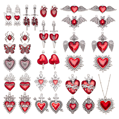 36Pcs 18 Styles Gothic Style Zinc Alloy Enamel Pendants ENAM-AR0001-94-1