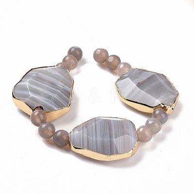 Natural Grey Agate Beads Strands with Round Beads G-G990-A01-1