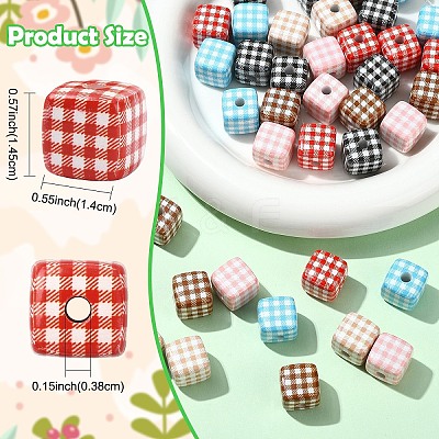 24Pcs 6 Colors Printed Opaque Acrylic Beads MACR-YW0004-77-1