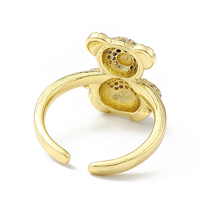 Clear Cubic Zirconia Bear Open Cuff Ring RJEW-H135-02G-1