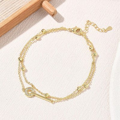 Brass Micro Pave Clear Cubic Zirconia Key Link 2-Strand Bracelets KK-CBA6980-20G-1