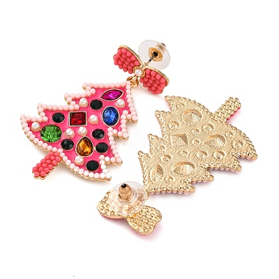 Christmas Trees with Bowknot Alloy Dangle Stud Earrings for Women EJEW-Z078-01B-1