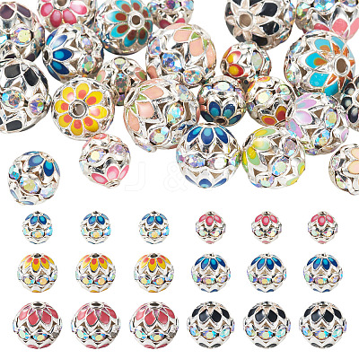 24Pcs 3 Styles Round Brass Rhinestone Beads KK-TA0003-25-1