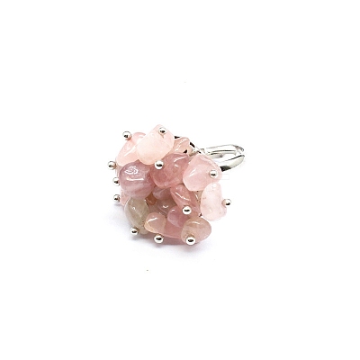 Natural Rose Quartz Chips Adjustable Rings PW-WG53414-05-1