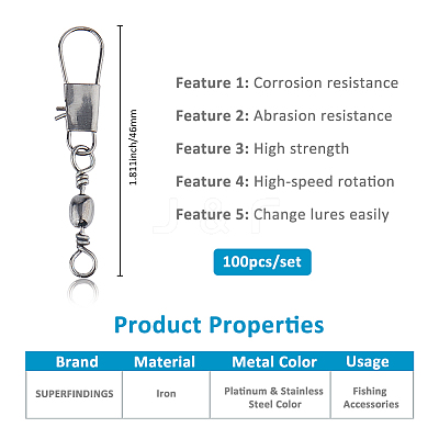 100Pcs Stainless Steel Solid Fishing Swivel Snaps Hook Connector Barrel Bearing FIND-FH0010-59-1