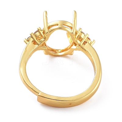 Rack Plating Oval Brass Micro Pave Cubic Zirconia Adjustable Solitaire Ring Components KK-Q819-03G-1