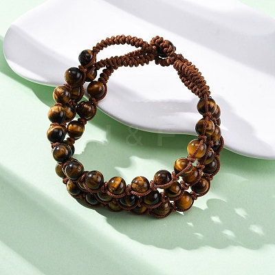 Natural Tiger Eye Round Beaded Multi-strand Bracelets for Men Women BJEW-G743-02B-1