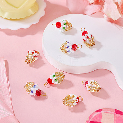 8Pcs 4 Colors Glass Seed Beaded Cupcake Pendants FIND-TA0009-15-1