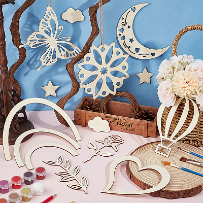 Unfinished Wood Chip Wall Decoration Set DIY-WH0430-950-1