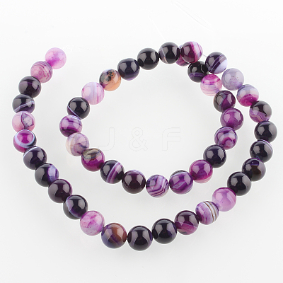 Natural Striped Agate/Banded Agate Round Bead Strands G-E233-02-1