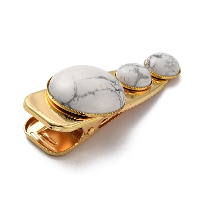 Natural Howlite Alligator Hair Clips G-B042-03G-09-1