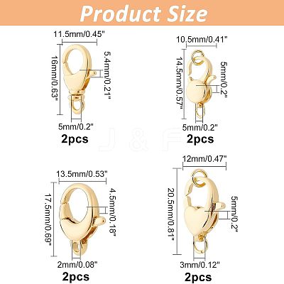 8Pcs 4 Styles Eco-Friendly Brass Lobster Claw Clasps KK-FH0004-33-1