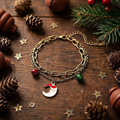 Christmas 304 Stainless Steel Enamel Charm 2-Strand Bracelets WGD65DE-02-1
