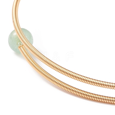 Natural Green Aventurine & Pearl Round Beaded Bangle BJEW-JB08464-04-1
