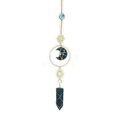 Natural Moss Agate Moon & Bullet Window Hanging Suncatchers DJEW-PW0009-035G-1