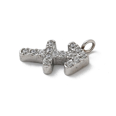 304 Stainless Steel Micro Pave Cubic Zirconia Charms STAS-Z107-09P-11-1