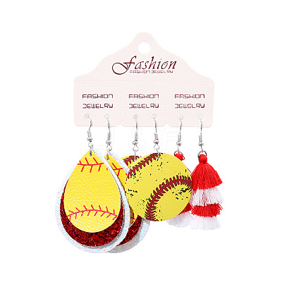 3 Pairs Alloy Imitation Leather Tennis Dangle Earrings FS-WG65883-08-1