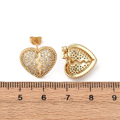 Broken Heart Brass Micro Pave Cubic Zirconia Stud Earrings EJEW-B153-19G-03-1