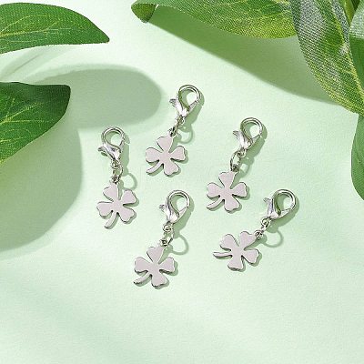 5Pcs Clover 201 Stainless Steel Pendant Decorations HJEW-JM03015-1