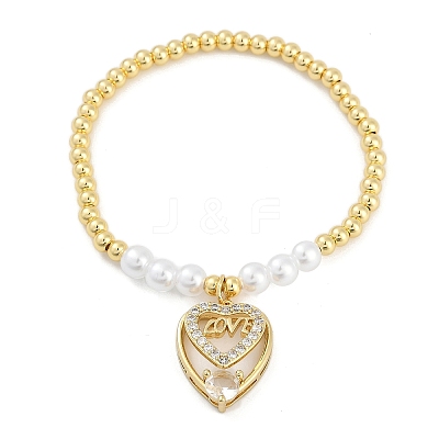 Brass Micro Pave Cubic Zirconia Charm Bracelets for Women BJEW-M050-02G-03-1