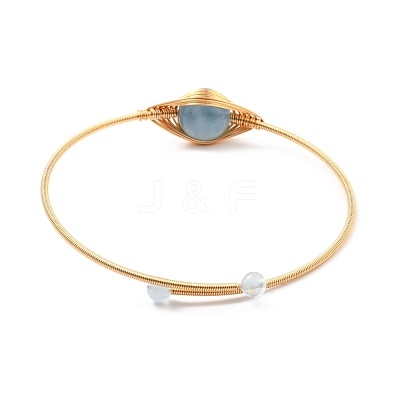 Natural Aquamarine Wrapped Cuff Bangle BJEW-A122-03C-1
