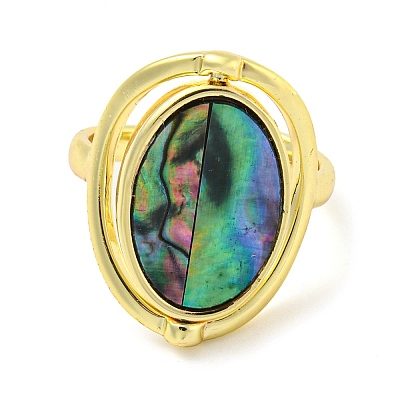 Natural Paua Shell Oval Open Cuff Ring RJEW-H220-05G-1