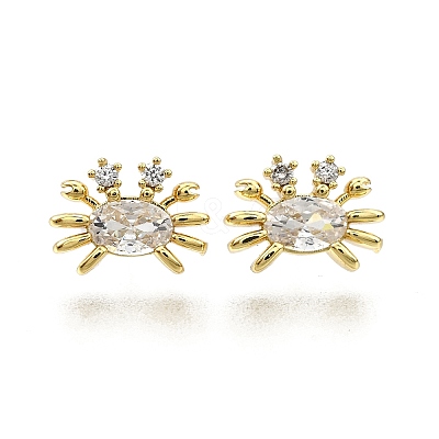 Brass Micro Pave Clear Cubic Zirconia Stud Earrings EJEW-H157-03G-02-1