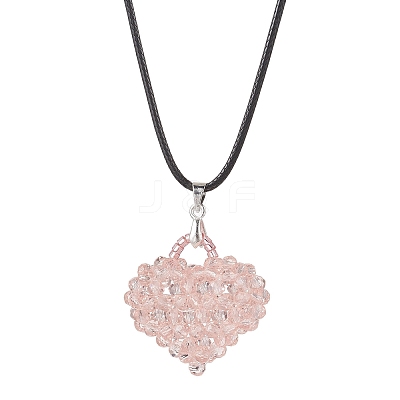 3Pcs 3 Colors Electroplated Glass Beaded Heart Pendant Black Waxed Cotton Cord Necklaces for Women NJEW-MZ00120-1