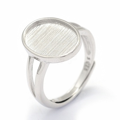 Adjustable Rhodium Plated 925 Sterling Silver Finger Ring Components STER-E061-12P-1