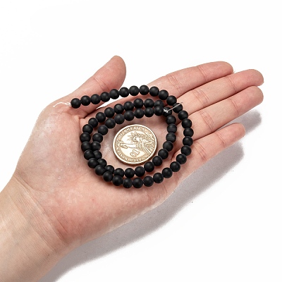 Dyed & Heated Natural Black Agate Bead Strands G-H056-6mm-1