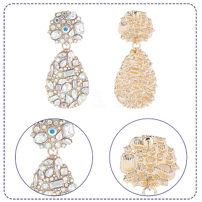 2 Pairs 2 Colors Rhinestone Teardrop Dangle Stud Earrings EJEW-AN0001-95-1