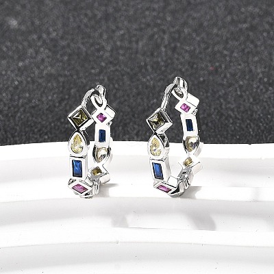 Brass Micro Pave Cubic Zirconia Hoop Earrings EJEW-P322-02P-1