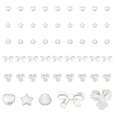 300Pcs 5 Style ABS Plastic Imitation Pearl Beads OACR-DC0001-07-1