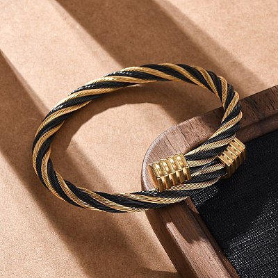 304 Stainless Steel Torque Bangles for Women BJEW-P310-21MC-1